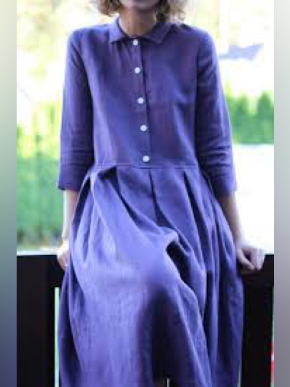 Offon Pleated Skirt Linen Midi Dress in Eggplant Sz Medium